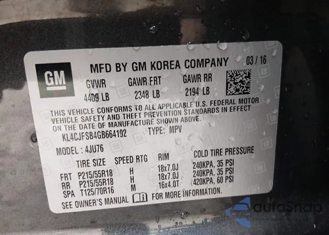 2016 Buick Encore Convenience из США, поврежденный, VIN KL4CJFSB4GB664192